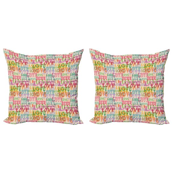 Ambesonne Love Throw Pillow Cover 2 Pack, Colorful Romantic Engagement, 18", Multicolor
