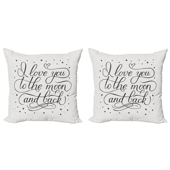 Ambesonne Love Throw Pillow Cover 2 Pack, Curlicue Style Calligraphy, 20", Pearl and Charcoal Grey