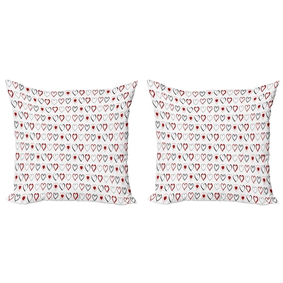 Ambesonne Love Throw Pillow Cover 2 Pack, Doodle Hipster Romance, 18", Ruby Black White