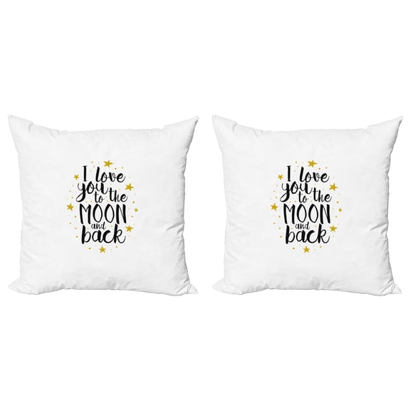 Ambesonne Love Throw Pillow Cover 2 Pack, Doodle Stars and Words, 24", Earth Yellow Black White