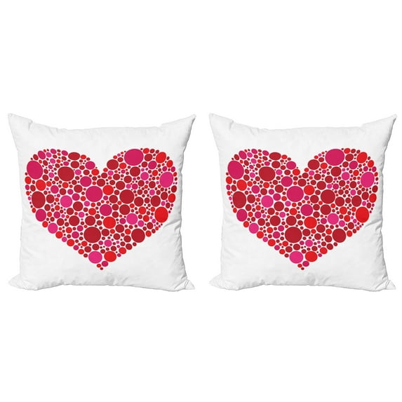 Ambesonne Love Throw Pillow Cover 2 Pack, Dots Hearts Romantic Motif, 18", White Magenta Vermilion