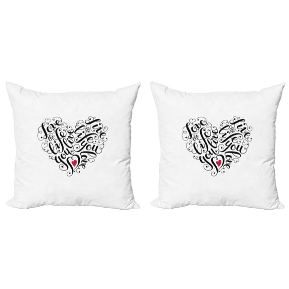 Ambesonne Love Throw Pillow Cover 2 Pack, Heart Shape, 18", Dark Coral White