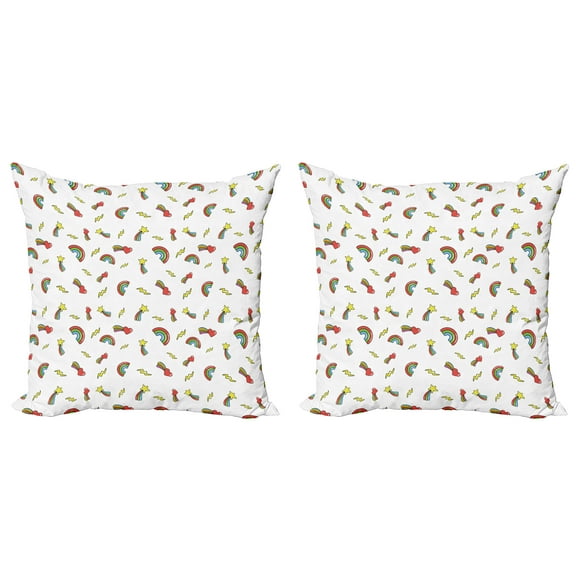 Ambesonne Love Throw Pillow Cover 2 Pack, Hearts Stars Rainbow, 20", Multicolor