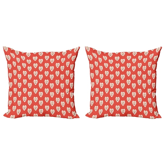 Ambesonne Love Throw Pillow Cover 2 Pack, Hipster Hearts Valentines, 16", Vermilion Multicolor