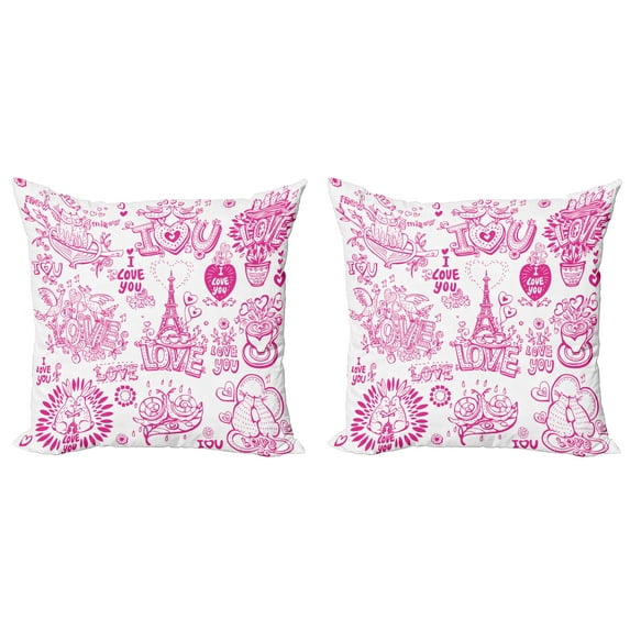 Ambesonne Love Throw Pillow Cover 2 Pack, Hugging Touching Singing, 16", Pink
