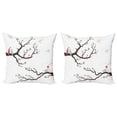 thumbnail image 1 of Ambesonne Love Throw Pillow Cover 2 Pack, Retro Birds on Tree Branch, 24", Green Pink Brown, 1 of 7