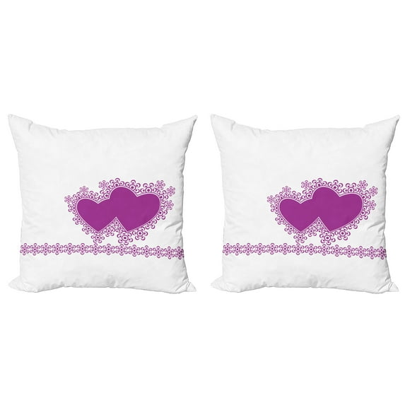 Ambesonne Love Throw Pillow Cover 2 Pack, Romance Art 2 Heart Motifs, 20", White and Purple