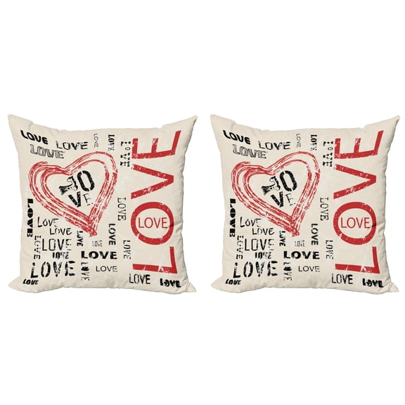 Ambesonne Love Throw Pillow Cover 2 Pack, Vintage Love Lettering, 20", Beige Vermilion Black