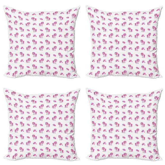 Ambesonne Love Throw Pillow Cover 4 Pack, Blushy Hearts Pony Pattern, 16", Hot Pink White