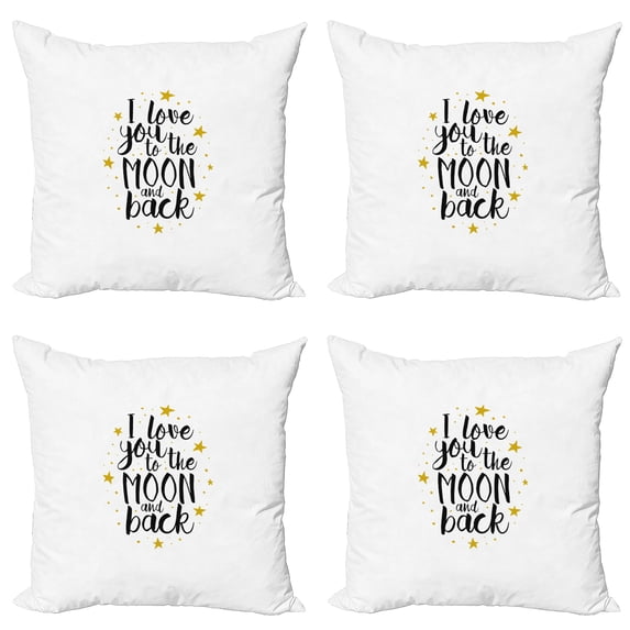 Ambesonne Love Throw Pillow Cover 4 Pack, Doodle Stars and Words, 24", Earth Yellow Black White
