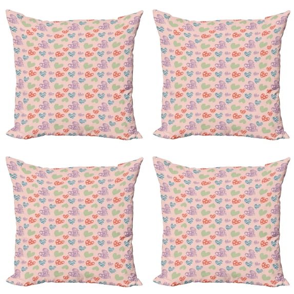 Ambesonne Love Throw Pillow Cover 4 Pack, Fun Hearts in Pastel Colors, 20", Blush Multicolor