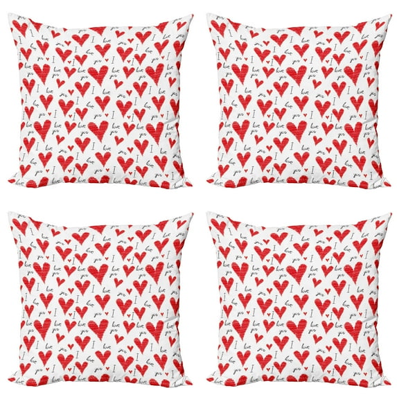 Ambesonne Love Throw Pillow Cover 4 Pack, Hand Writing Valentines, 16", Vermilion Black White