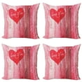 thumbnail image 1 of Ambesonne Love Throw Pillow Cover 4 Pack, Heart on Wooden Board, 20", Red Pink, 1 of 5