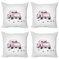 thumbnail image 1 of Ambesonne Love Throw Pillow Cover 4 Pack, Just Married Cartoon Car, 18", Pink White, 1 of 5