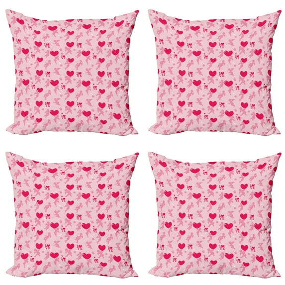 Ambesonne Love Throw Pillow Cover 4 Pack, Pinkish Silhouettes of Heart, 16", Pink Rose