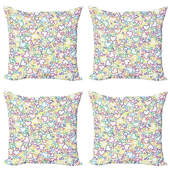 Ambesonne Love Throw Pillow Cover 4 Pack, Pop Art Curls Affection, 20", Multicolor
