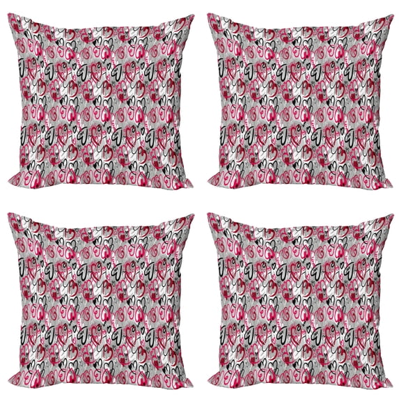 Ambesonne Love Throw Pillow Cover 4 Pack, Romantic Random Hearts, 16", Multicolor