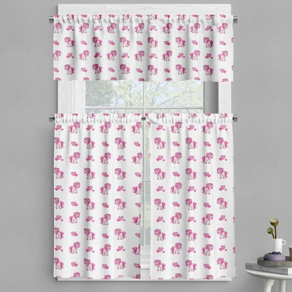 Ambesonne Love Valance & Curtain, Pink Hearts Girls Pony, 55"x36", Hot Pink White