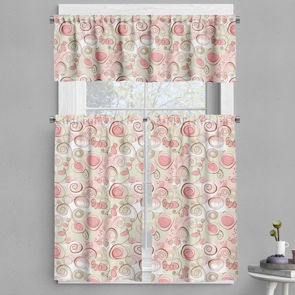 Ambesonne Love Valance & Curtain, Romantic Pastel Spring, 55"x30", Pale Green Blush Brown