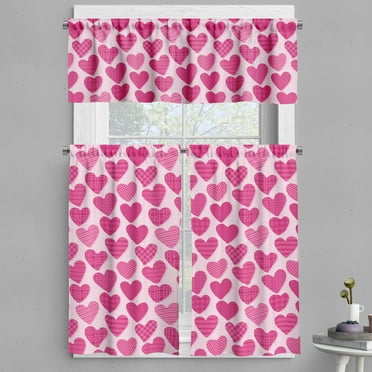 Ambesonne Love Valance & Curtain, Striped Dotted Hearts Pattern, 55"x24", Magenta Pink and Blush