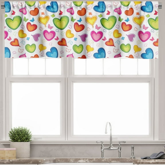 Ambesonne Love Valance Pack of 2, Colorful Butterflies Happy, 54"X18", Multicolor