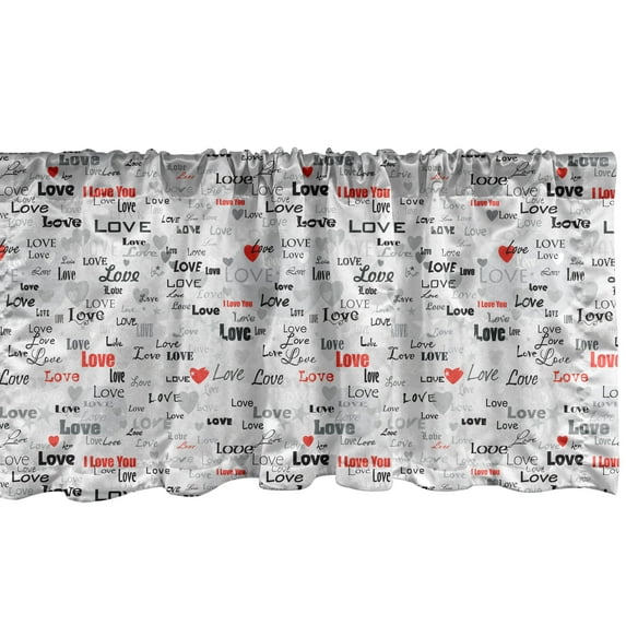 Ambesonne Love Window Valance, Calligraphy Hearts Stars, 54" X 12", Grey Black Red