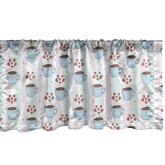 Ambesonne Love Window Valance, Coffee Cups Hearts and Stripes, 54" X 18", Multicolor