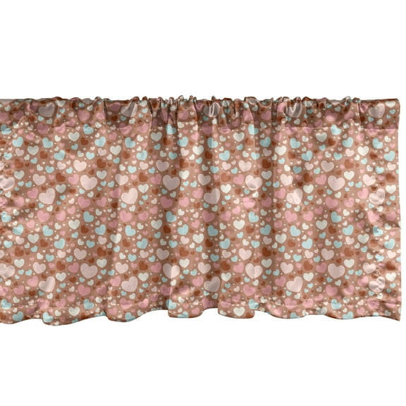 Ambesonne Love Window Valance, Colorful Little Hearts, 54" X 18", Pale Blue Pale Pink