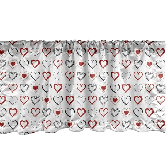 Ambesonne Love Window Valance, Doodle Hipster Romance, 54" X 18", Ruby Black White