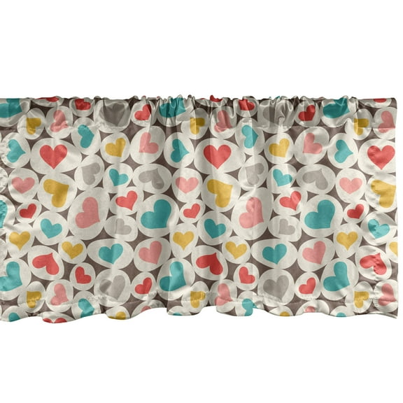 Ambesonne Love Window Valance, Hearts in Retro Colors, 54" X 18", Multicolor
