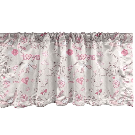 Ambesonne Love Window Valance, Kissing Birds Eros Cats, 54" X 12", Pale Coral Pink Brown