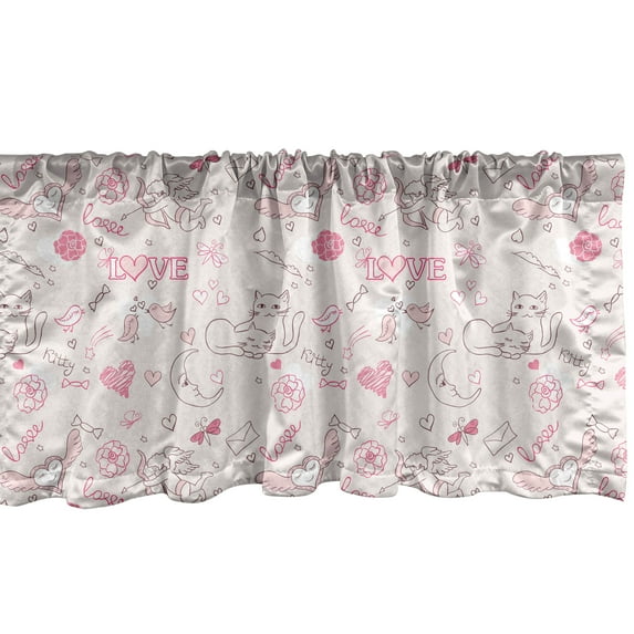 Ambesonne Love Window Valance, Kissing Birds Eros Cats, 54" X 18", Pale Coral Pink Brown