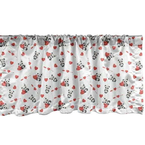 Ambesonne Love Window Valance, Panda with Hearts, 54" X 18", Vermilion Beige Black