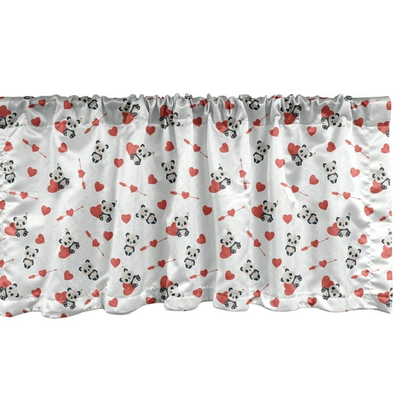 Ambesonne Love Window Valance, Panda with Hearts, 54" X 18", Vermilion Beige Black
