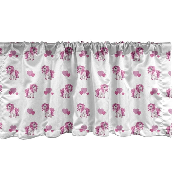 Ambesonne Love Window Valance, Blushy Hearts Pony Pattern, 42" x 12", Hot Pink White
