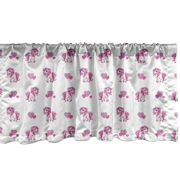 Ambesonne Love Window Valance, Pink Hearts Girls Pony, 54" X 12", Hot Pink White