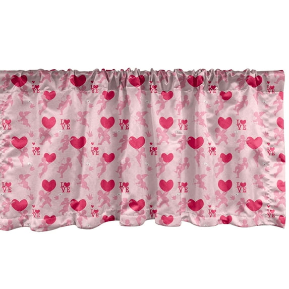 Ambesonne Love Window Valance, Pinkish Silhouettes of Heart, 54" X 18", Pink Rose