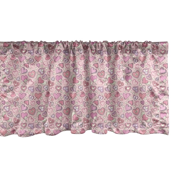 Ambesonne Love Window Valance, Romantic Doodle Heart, 42" x 12", Coral Pink Pale Yellow