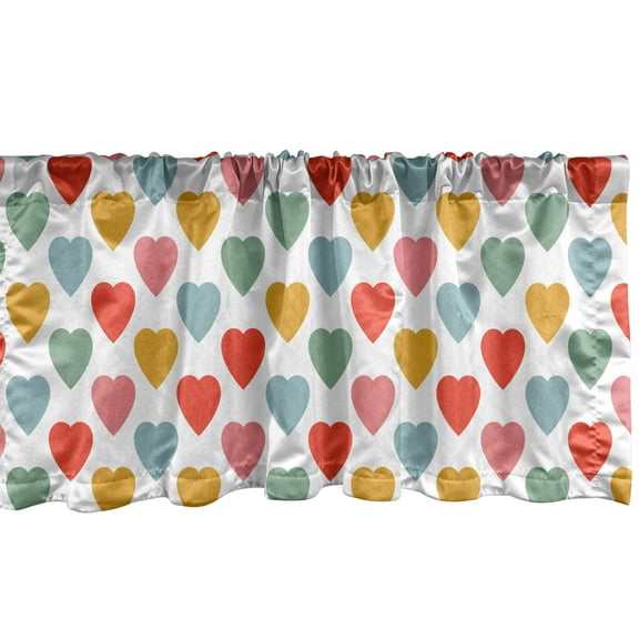 Ambesonne Love Window Valance, Simplistic Colorful Symmetric Heart Shapes Repetition Romantic Valentine's Day, Curtain Valance for Kitchen Bedroom Decor with Rod Pocket, 54" X 18", Multicolor
