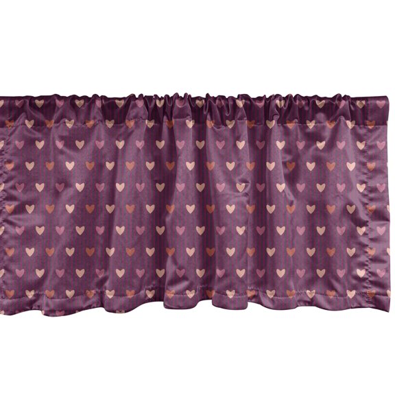 Ambesonne Love Window Valance, Valentines Day Heart Shapes Lovers on Vertical Stripes Repetition, Curtain Valance for Kitchen Bedroom Decor with Rod Pocket, 54" X 18", Dark Magenta and Multicolor