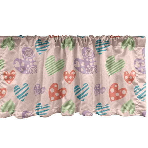 Ambesonne Love Window Valance, Various Ornamental Hearts in Pastel Colors Valentine's Day Themed Design, Curtain Valance for Kitchen Bedroom Decor with Rod Pocket, 54" X 18", Blush Multicolor