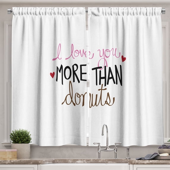 Ambesonne Love You More Kitchen Curtains, Donut and Hearts, 55"x39", Multicolor
