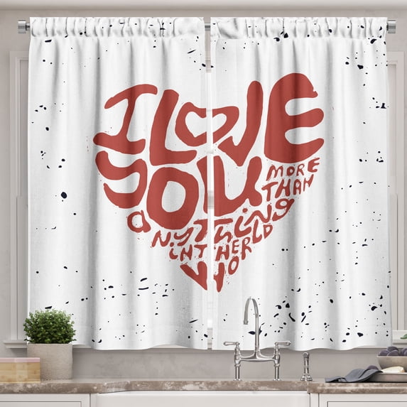 Ambesonne Love You More Kitchen Curtains, Grungy Heart Form, 55"x39", Rust Black White