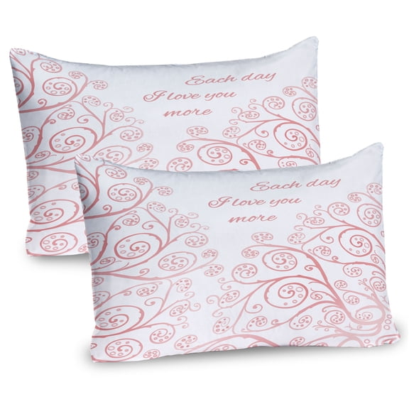 Ambesonne Love You More Pillow Sham 2 Pack, Swirls Love in Spring, 26"x20", Blush White