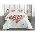 thumbnail image 1 of Ambesonne Love You More Quilted Bedspread Set 3 Pcs, Grungy Heart Form, Queen Size, Rust Black White, 1 of 5