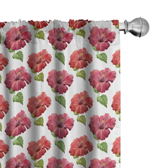 Ambesonne Luau 4-Panel Curtains, Flowers from Tropical Places, 56"x84", Dark Pink White Green