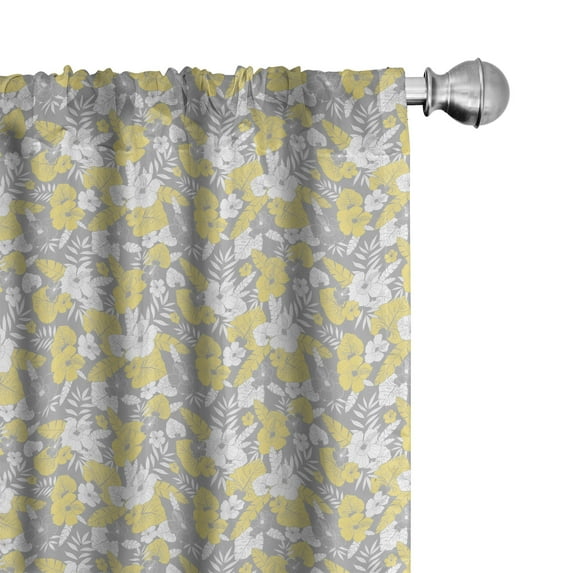 Ambesonne Luau Window Curtains, Hawaii Vegetation Vintage, Each 28" W x 95" L, Pale Yellow Pale Grey