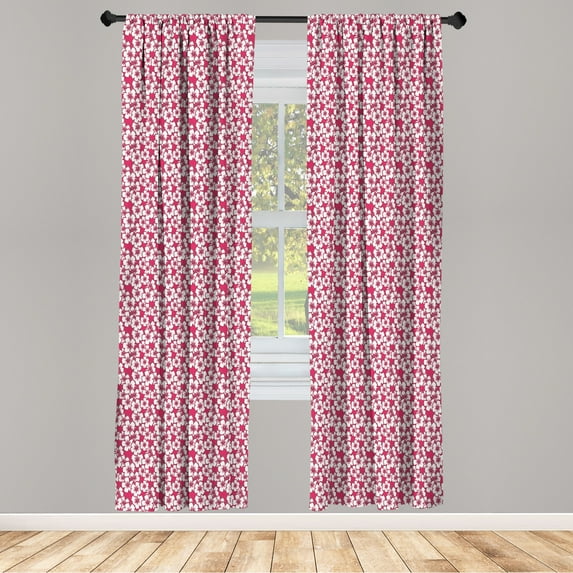 Ambesonne Luau Curtains, Flourish Pattern Hibiscus Art, Pair of 28"x84", Hot Pink