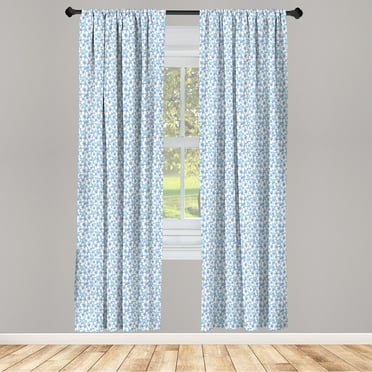 Ambesonne Luau Curtains, Flourish Pattern Hibiscus Art, Pair of 28"x84", Pale Blue