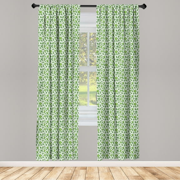 Ambesonne Luau Curtains, Flourish Pattern Hibiscus Art, Pair of 28"x95", Lime Green